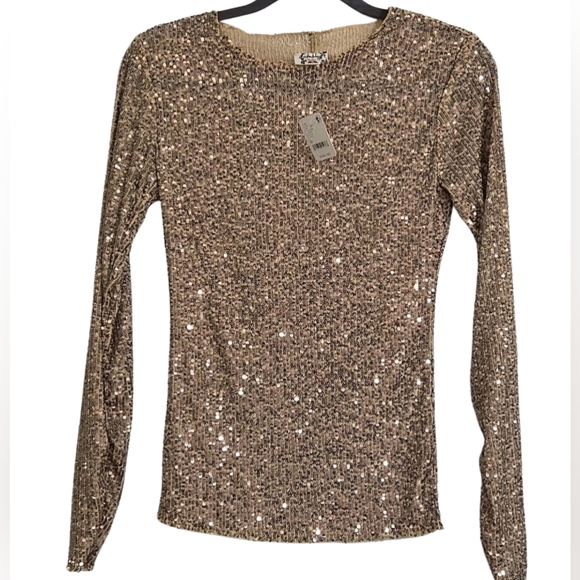 Free People Intimately Gold Rush Long Sleeve Top Blouse Gold Combo XS NWT - Picture 1 of 6